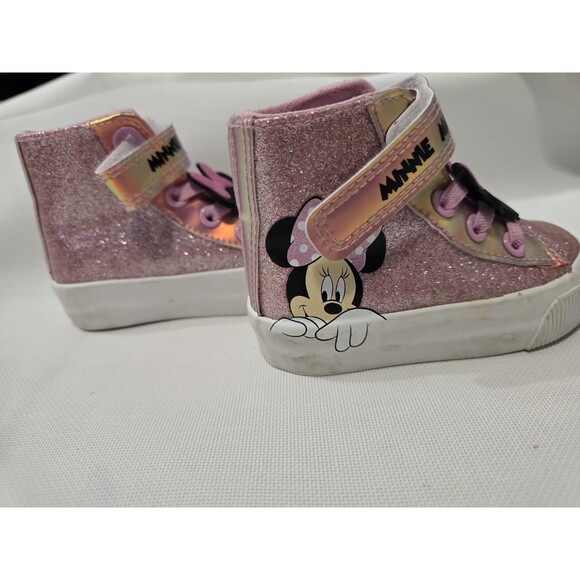 Disney Minnie Mouse Toddler Girl High-Top Sneakers Pink Glitter Size 4 EUC - Picture 3 of 7
